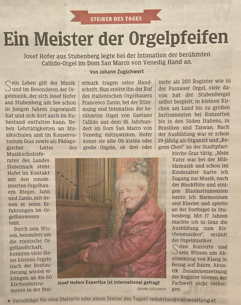 Mehr über den Artikel erfahren STEIRER DES TAGES – Ein Meister der Orgelpfeifen